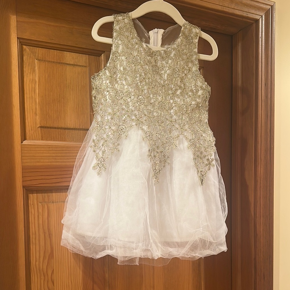 Embellished Gold and White Halter Fit and Flare Dress